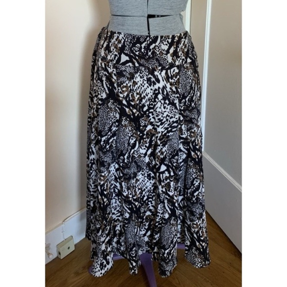 Laura Scott‎ Brown Black Animal Print Maxi Skirt Large L Elastic Waist Lined L/G